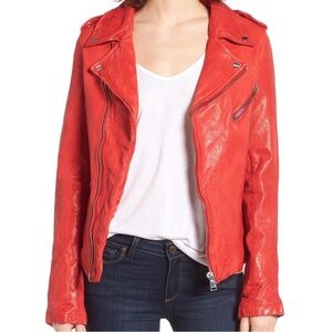 LAMARQUE Washed Lambskin Leather Moto Jacket
